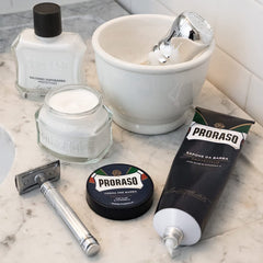 Proraso blue range packaging featuring lightweight, non-greasy formula.