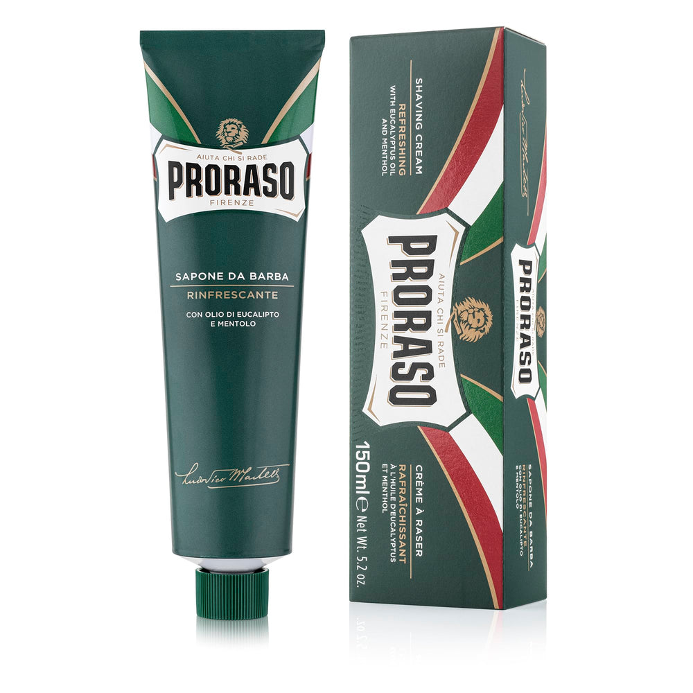 Proraso Shaving Cream tube being squeezed for easy dispensing and a smooth, close shave.