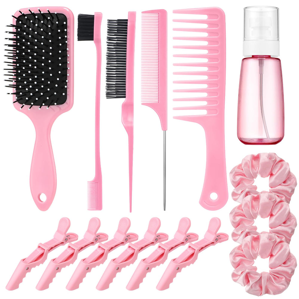 Prosuites pink 15-pcs slick back brush set, ideal for daily styling and travel.