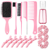 Prosuites pink 15-pcs slick back brush set, ideal for daily styling and travel.