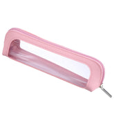 Psyqtsuary pink clear makeup bag showing transparent shell for easy cosmetics access.