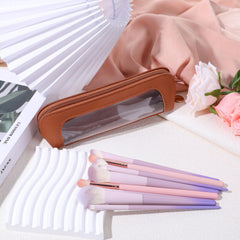 Psyqtsuary Pu leather makeup bag brown compact for daily use.