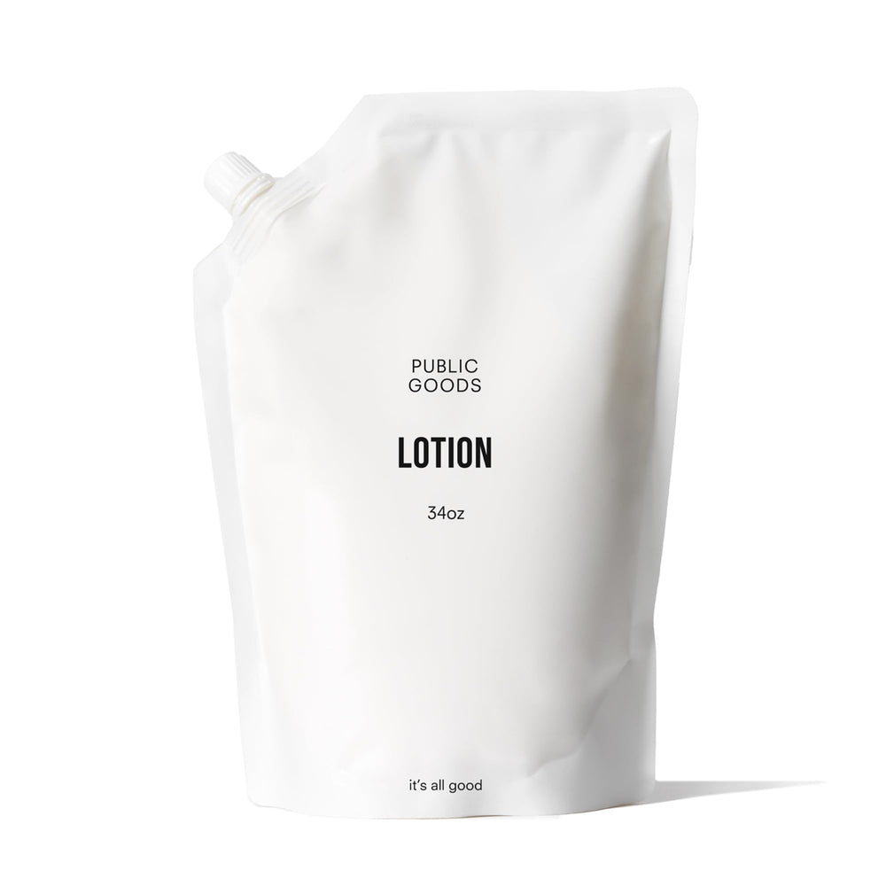 Public Goods Body and Hand Lotion bottle closeup showing premium hydration