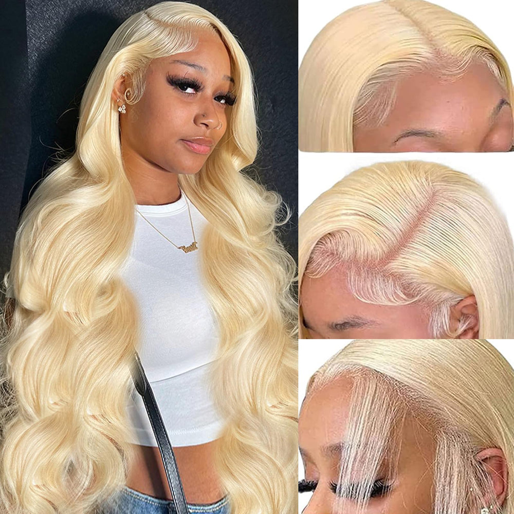 PUHPUH 30-inch 613 lace front wig with long blonde hair for versatile styling