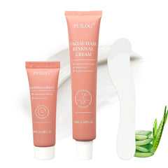 PUILOG facial hair removal cream application demonstrates precise, gentle treatment.