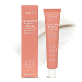 PUILOG facial hair removal cream bottle close-up for makeup-ready skin.
