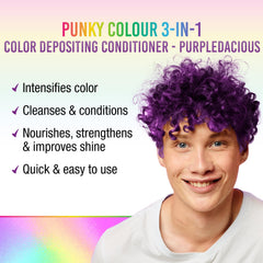 Punky 3-en-1, aplicación en cabello húmedo para renovar Purpledacious entre lavados.