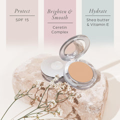 Ceretin Complex ingredients close-up emphasizes skincare-infused makeup concept.