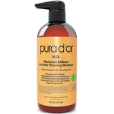 PURA D'OR 16oz bottle displaying maximum defense formula for thicker-looking hair