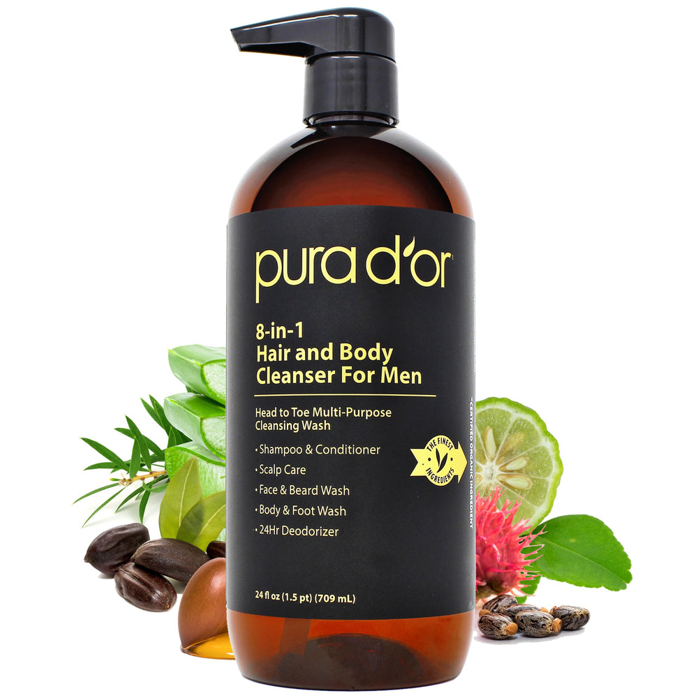 PURA D'OR 8-en-1, botella para uso diario en cabello y cuerpo.