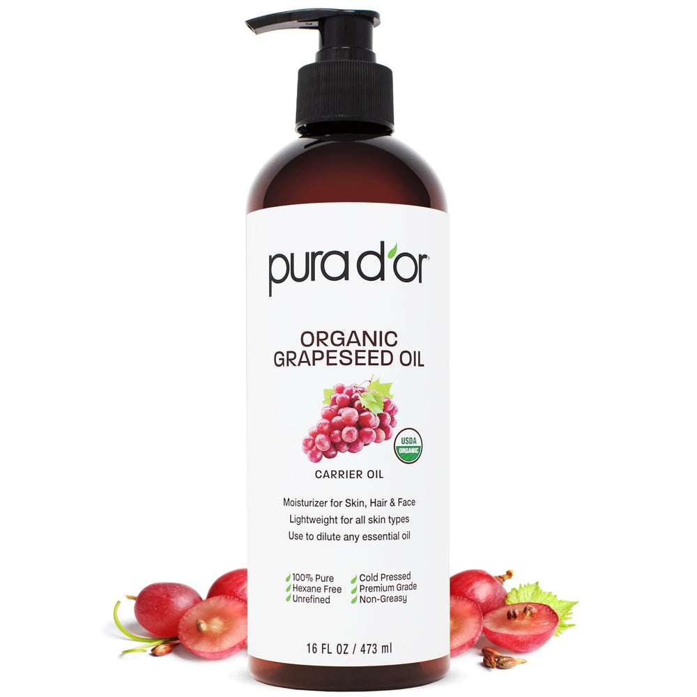 PURA D'OR Aceite de semilla de uva, bote orgánico para cuidado facial.