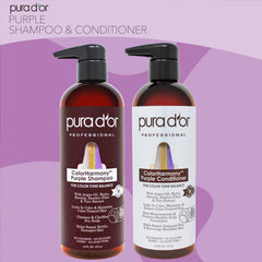 PURA D'OR Color Harmony purple conditioner bottle hydrates color-treated hair.