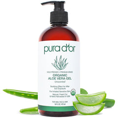 PURA D'OR Gel Aloe Vera Orgánico en envase, hidratación suave para la piel