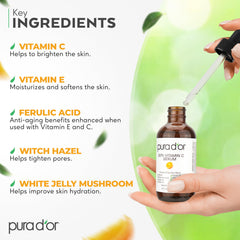 PURA D'OR Suero Vitamina C con ácido hialurónico para hidratación ligera.