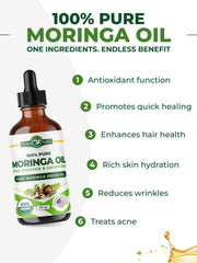 Pura Vida Moringa oil pour bottle ready for skincare and daily nourishment.
