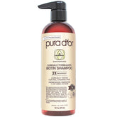 PURA D'OR Champú de Biotina profesional, botella visible, cabello más fuerte.