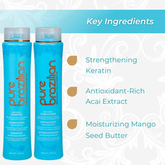 Pure Brazilian Anti-Frizz Daily Conditioner bottle highlighting keratin and bamboo for color-safe softness