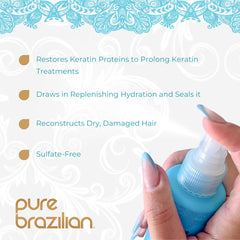 Pure Brazilian Leave-In Conditioner pump showing easy application for quick daily use
