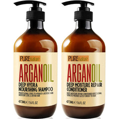 Pure Nature Lux Spa Argan Oil Shampoo bottle showing hydrating formula for shine
