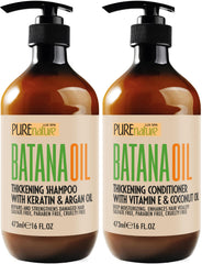 Pure Nature Lux Spa Batana Oil Shampoo bottle front view highlighting fuller-looking hair