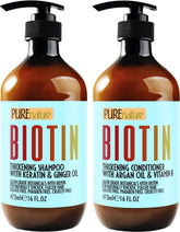 Pure Nature Lux Spa biotin shampoo bottle highlighting volume-boosting formula for thinning hair.