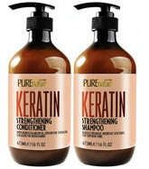 Pure Nature Lux Spa keratin shampoo bottle highlighting anti-frizz for dry hair.