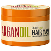 Mascarilla de argán Pure Nature Lux Spa en frasco, control del frizz y brillo suave.
