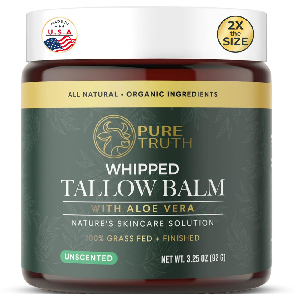 Pure Truth whipped tallow honey balm jar closeup for fragrance-free hydration.
