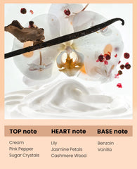 PUREAMOR Vanilla Cream label detail signals premium ingredients and refined fragrance.