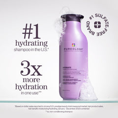 Pureology Hydrate Shampoo rich lather close-up—gentle sulfate-free hydration.