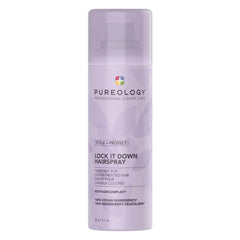 Pureology Lock It Down bottle shows fast-drying action for quick styling