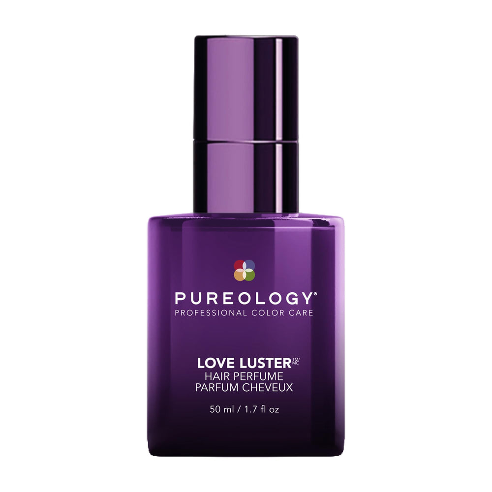 Pureology Love Luster bottle close-up, showcasing shimmer for instant hair glow.