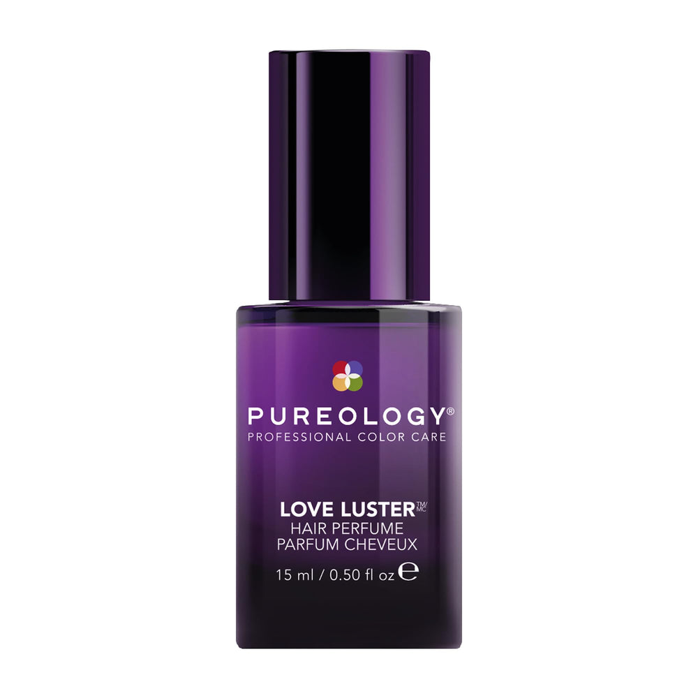 Pureology Love Luster hair perfume bottle — instant shine and vanilla-peony scent.