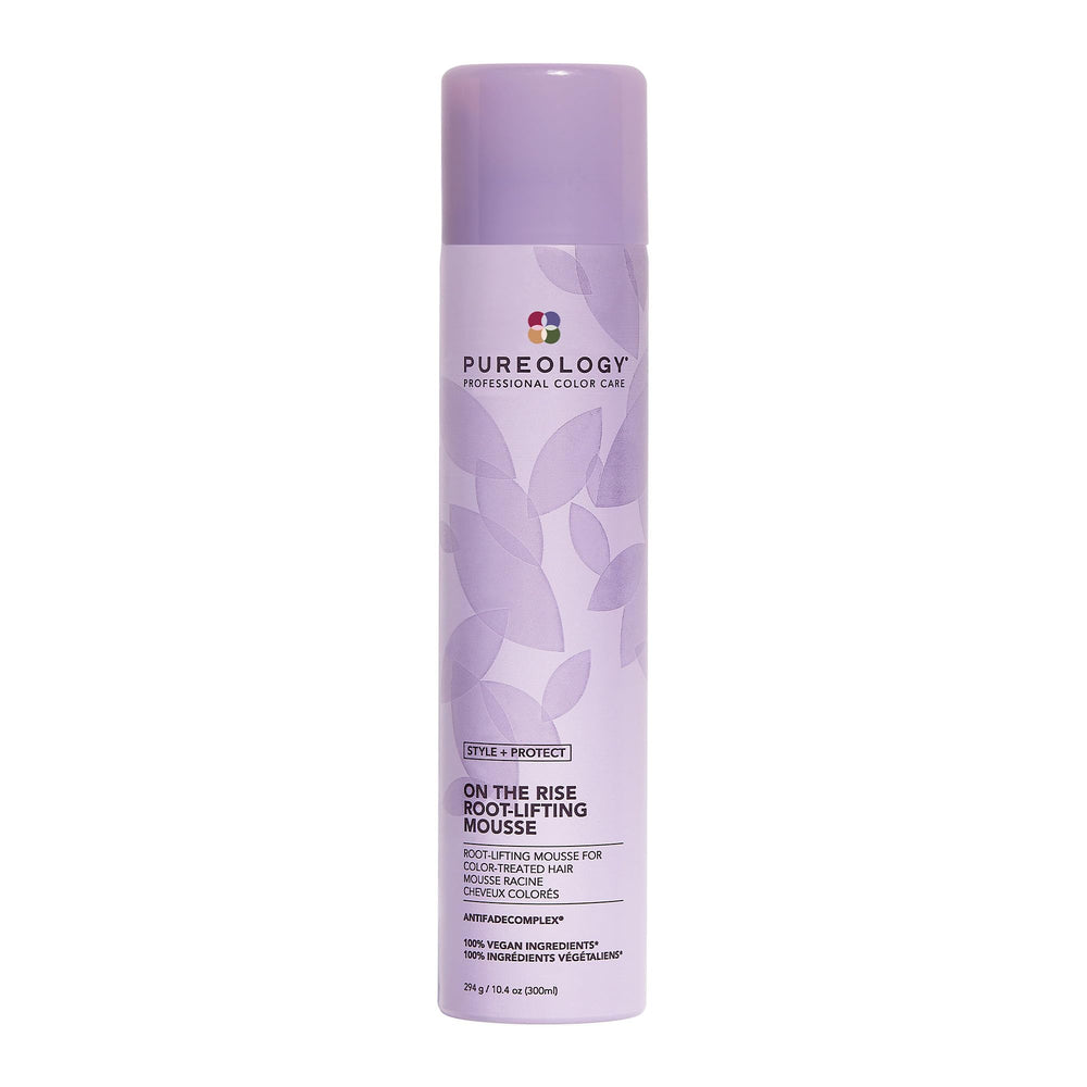 Pureology On The Rise mousse bottle showing root lift for color-treated hair