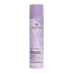 Pureology Refresh & Go Dry Shampoo at the roots for oil absorption and lift.