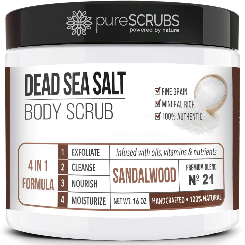 PureSCRUBS sandalwood scrub jar 16oz ready for smoothing skin