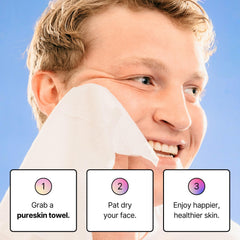 Pureskin Daily Clean towel textured side provides light exfoliation for refreshed skin.