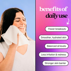 Pureskin Daily Clean towel ultra-soft side offers gentle drying for sensitive skin.
