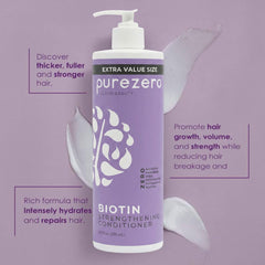Close-up of Purezero Biotin Shampoo label highlighting zero sulfates and vegan formula