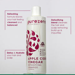 Purezero acondicionador con vinagre de sidra, botella visible, ofrece hidratación y brillo