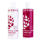 Purezero champú con vinagre de sidra, botella en primer plano, promueve detox del cuero cabelludo