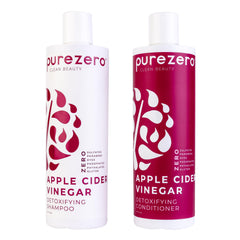 Purezero champú con vinagre de sidra, botella en primer plano, promueve detox del cuero cabelludo