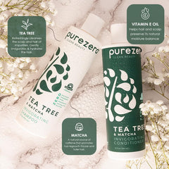 Purezero Tea Tree y Matcha Ingredientes clave para cuidado capilar