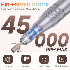 Puriom nail drill LED display shows speed and mode for precise control.