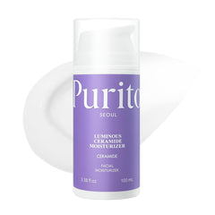 Purito crema ceramidas luminosa: botella para hidratación suave que cuida la barrera de la piel