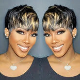 PurpleSexy short pixie wig 1b30 with bangs, natural look and lightweight wear for daily styling.