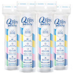 Q-Tips Beauty Luxe cotton rounds pack front view for gentle makeup removal.