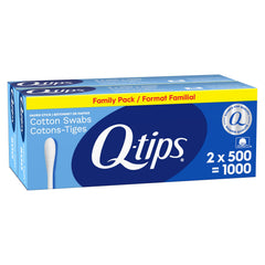 Q-tips cotton swabs pack of 2 front view for everyday care tasks.