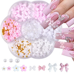 Adorno Qdsuh para uñas con lazo rosa, ideal para un look elegante.