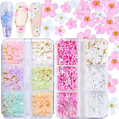 Qdsuh flores 3D para uñas rosas y blancas, diseño elegante y duradero.